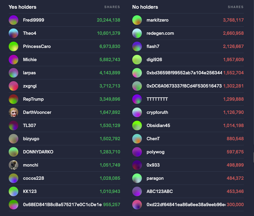 Ranking of Top Holders in Polymarket's Trump vs. Harris Betting; Source: Polymarket